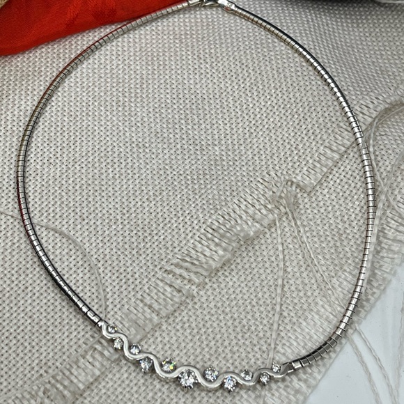 Vintage Sterling Silver CI 925 Channeled CZ Omega Collar Necklace – 16” - Picture 8 of 17